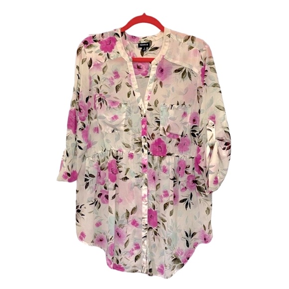 TORRID Pink Rose Floral Chiffon High Low Babydoll Blouse - Picture 6 of 10